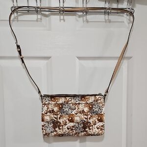 Coach Floral Abstract Crossbody Bag in Brown, Gray and Cream